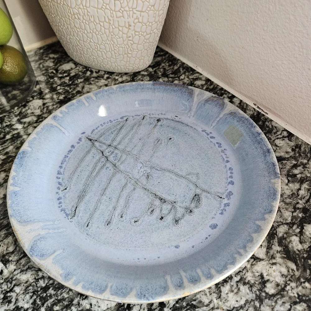 SPOTO art studio pottery light blue round 11 inches plate abstract‎ art
